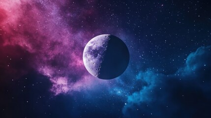 Poster - A Stunning Image of a Moon and the Starry Space