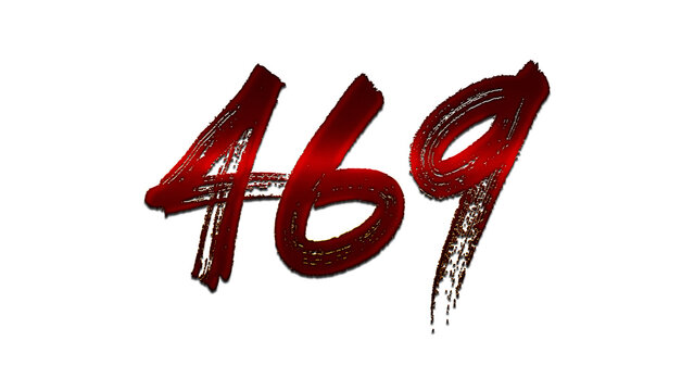 3D blood red number design of 469 on white background.
