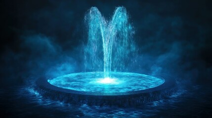 Poster - A Beautiful Blue Water Fountain Inside a Dark Mysterious Environment