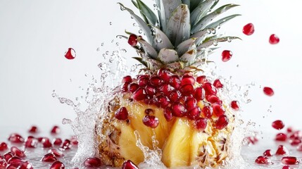 Poster - Fresh Pineapple Sliced and Decorated with Pomegranate Seeds