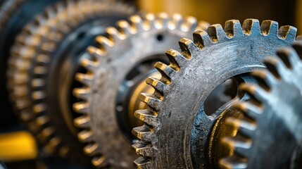 Poster - Detailed image of a series of metal gears in machinery