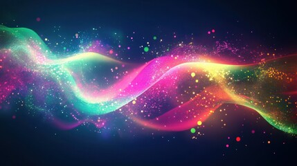 Poster - Colorful Flowing Waves With Sparkling Particles Creating Artistic Aesthetic Appeal