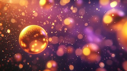 Poster - Golden spheres floating in a colorful and abstract background composition