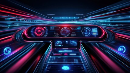 Poster - The futuristic car dashboard displays advanced technology in motion