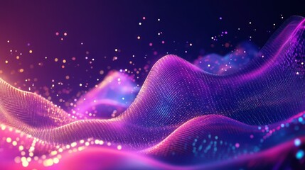 Poster - Abstract purple wavy data illustration with luminous and sparkling particles