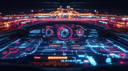 Poster - Futuristic vehicle dashboard displays digital interfaces and lights