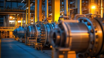 Poster - Industrial machinery arranged in a factory with bright lighting