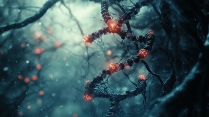 Poster - Abstract depiction of a glowing dna structure in a forest