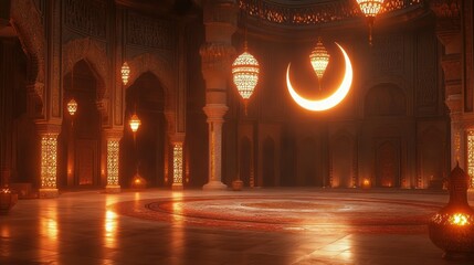 Aufkleber - An elegant interior with a crescent moon and lanterns