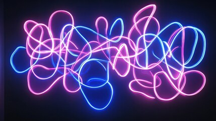 Poster - Abstract depiction of neon colored glowing light trails in dark