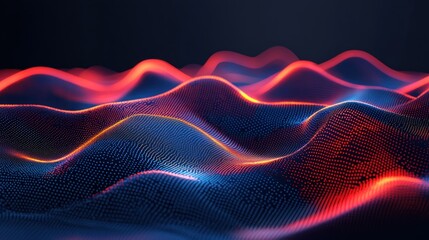 Poster - Digital abstract showing waves of color and illuminated data points