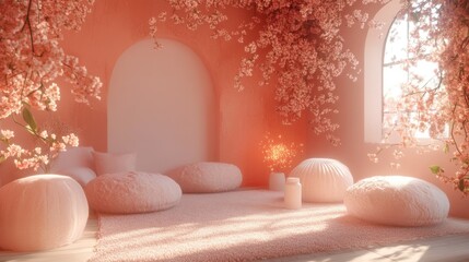 Poster - A Beautiful Room Adorned With Soft Pink Cherry Blossoms