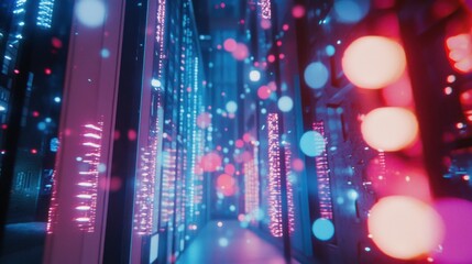 Poster - Colorful Lights Illuminate Data Centers Server Rooms Beautifully