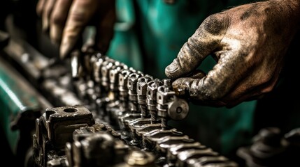 Poster - A Mechanic Working On An Engine With Dirty Hands