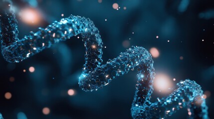Poster - A Glowing Blue Strand Displays a Scientific Genetic Molecular Structure