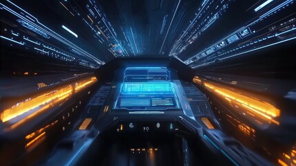 Poster - A futuristic spacecraft interior appears to be traveling at high speed