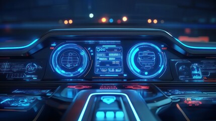 Poster - Futuristic Dashboard with Glowing Digital Display and Controls