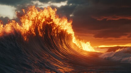 Poster - Burning ocean wave displaying an intense and fiery dramatic effect