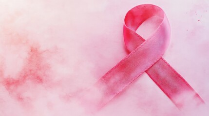 Poster - A pink awareness ribbon rests with cloud background and textures