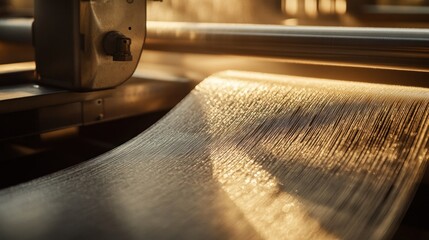 Poster - The weaving machine working on producing a fabric surface