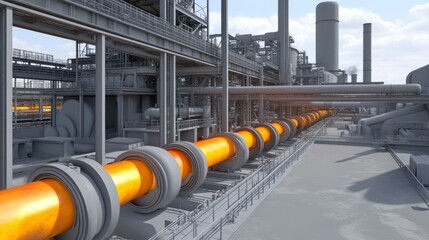 Poster - Industrial Infrastructure Displays a Glowing Pipe Line Across the Setting
