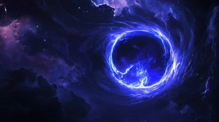 Poster - A cosmic nebula in space with a bright blue energy portal