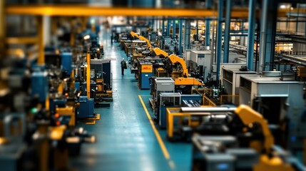Poster - Factory interior shows several industrial machines and workers