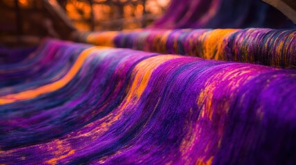 Poster - Close up of colorful dyed yarn on a weaving loom