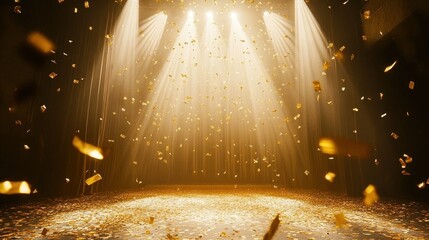 Poster - Bright stage lighting with many confetti pieces falling gently
