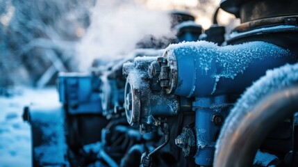 Poster - Close up of frosted machinery in a cold winter setting