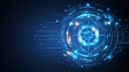 Poster - Detailed blue futuristic graphic design element with illuminated circular shapes