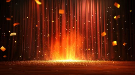 Poster - A Dramatic Stage With A Lit Up Spotlight and Confetti