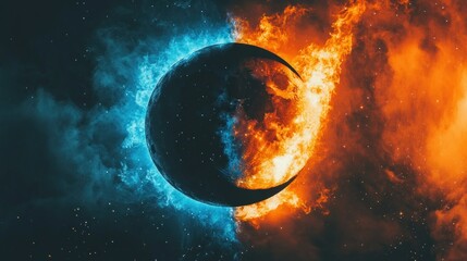 Poster - A split planet displays contrasting temperatures within a nebula