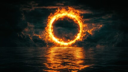 Poster - A vibrant burning ring hovers above dark ominous waters