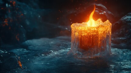 Poster - A singular candle burning brightly in a frozen environment