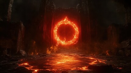 Poster - A fiery ring of flames with dark ominous surroundings
