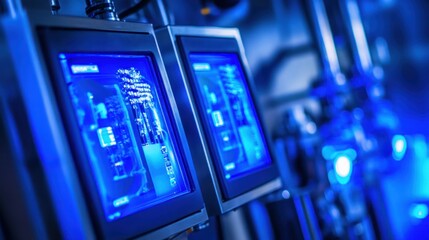 Poster - Monitors displaying data in a clean room or lab environment