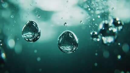 Poster - Clear water bubbles rise in the tranquil underwater environment with ease