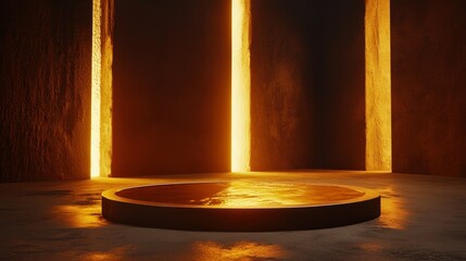 Poster - A Glowing Stage Illuminated By Dramatic Vertical Light Streams