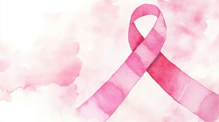 Poster - A Pink Ribbon Symbolizing Breast Cancer Awareness On Watercolor Background