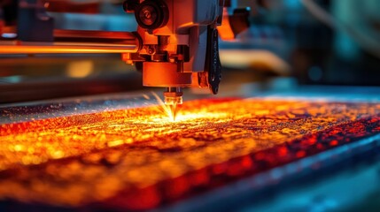Poster - The Industrial Laser Cutting Metal Creating Glowing Sparks And Effects