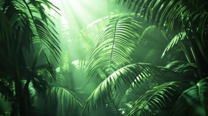 Poster - Lush Green Foliage of Palm Trees Illuminated by Sunlight