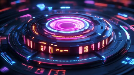 Poster - Glowing blue and red technology components showcasing futuristic data processing