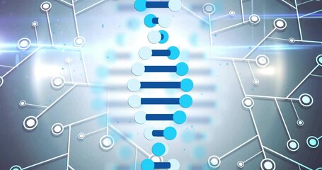 Poster - DNA strand processing scientific data with network connections in animation