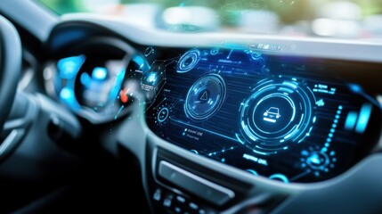 Poster - Modern Car Interior Displaying Advanced Automotive Technological Systems Imagery
