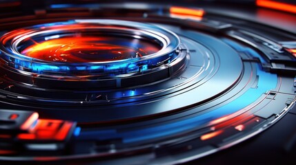 Poster - A futuristic energy ring displays vibrant lights with technological components