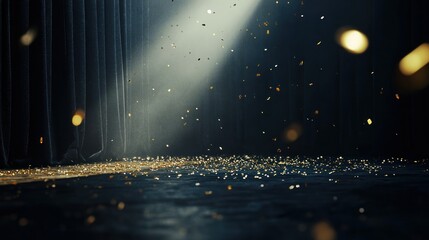 Poster - A dark scene of a stage with golden confetti raining down