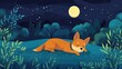 © NpicArt - A contented canine rests peacefully under a starry nighttime sky