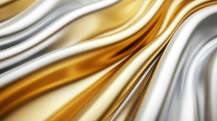Poster - Golden and Silver Metallic Fabric Draped in Smooth Wavy Patterns