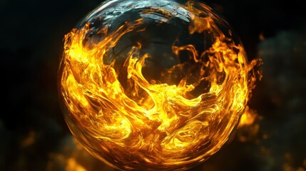 Poster - A Burning Sphere Encased in Flames against a Dark Background